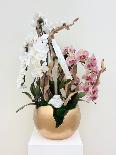 Luxury Selenite Orchid Arrangement – White & Pink