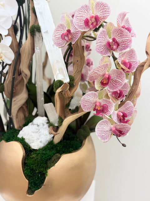 Luxury Selenite Orchid Arrangement – White & Pink