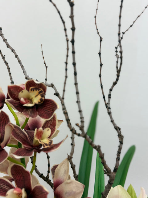 Modern Orchid Arrangement – Black Stone Vase