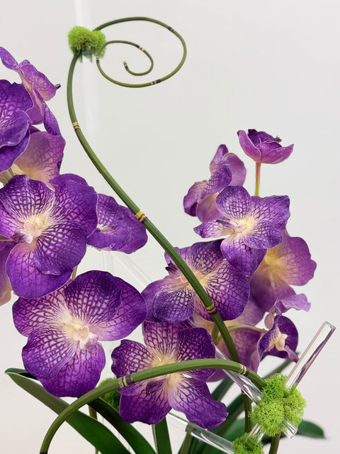 Purple Vanda Orchid Arrangement – Silver Glass Bowl