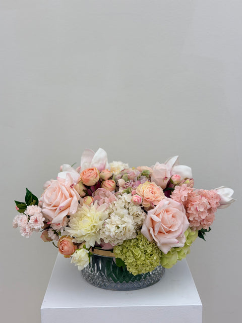 Luxury Coffee Table Floral Arrangement – Waterford Cut Glass Vase