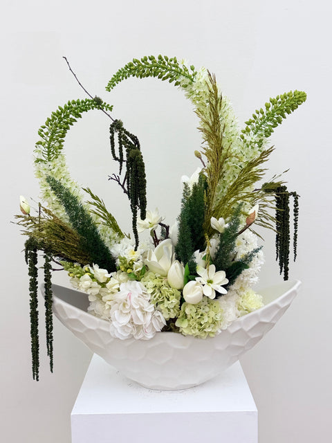 Modern Botanical Statement Arrangement – Sculptural White Bowl