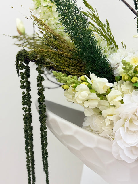 Modern Botanical Statement Arrangement – Sculptural White Bowl